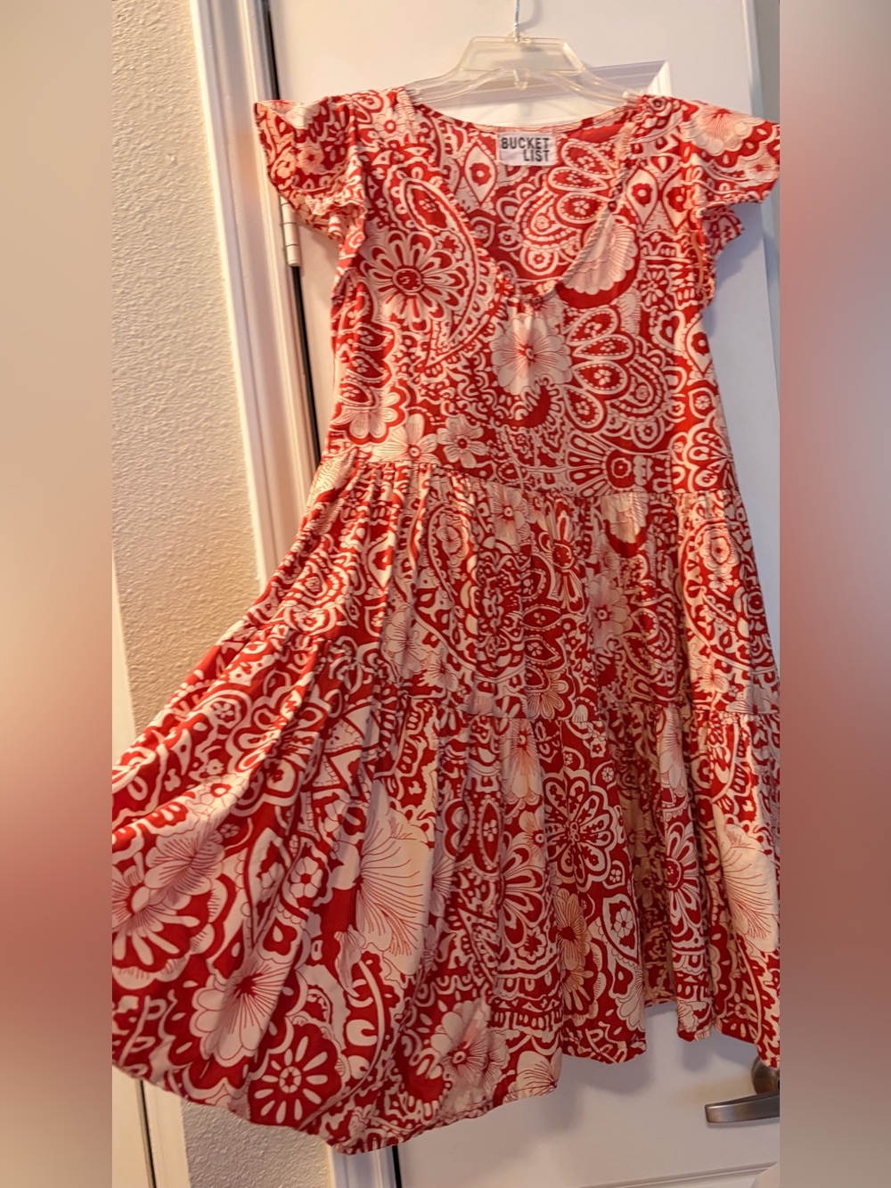 BUCKETLIST Dark Orange and Cream Floral Paisley Cotton Tiered Sundress - Picture 3 of 5